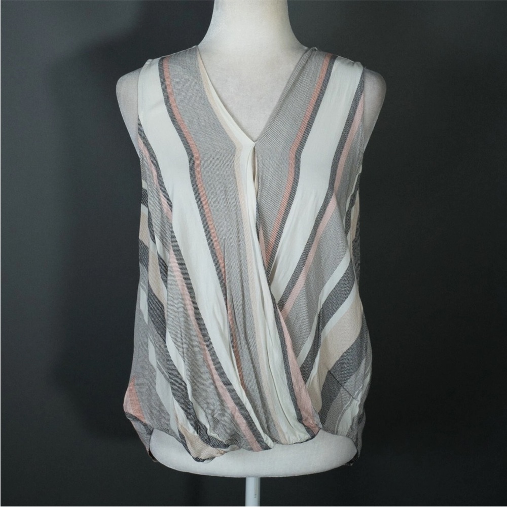 Cynthia Rowley Rayon Multi-Color Stripe Sleeveless Top Size L Vacation Wear